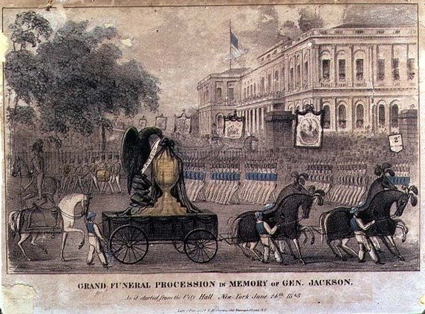 Grand Funeral Procession til minne om general Jackson, gravert og pub. av Henry R. Robinson (fl.1833-51) New York av American School