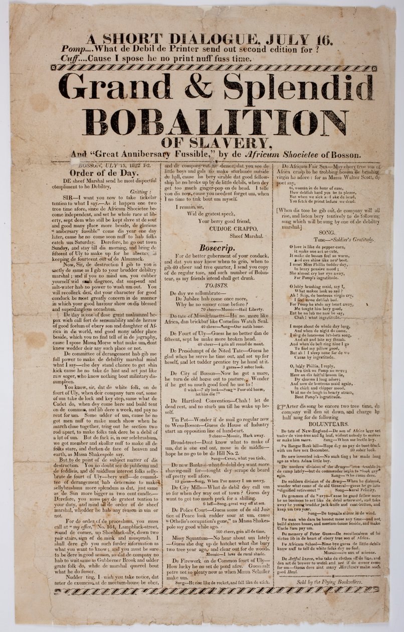Grand and Splendid Bobalition of Slavery, 1822 av American School