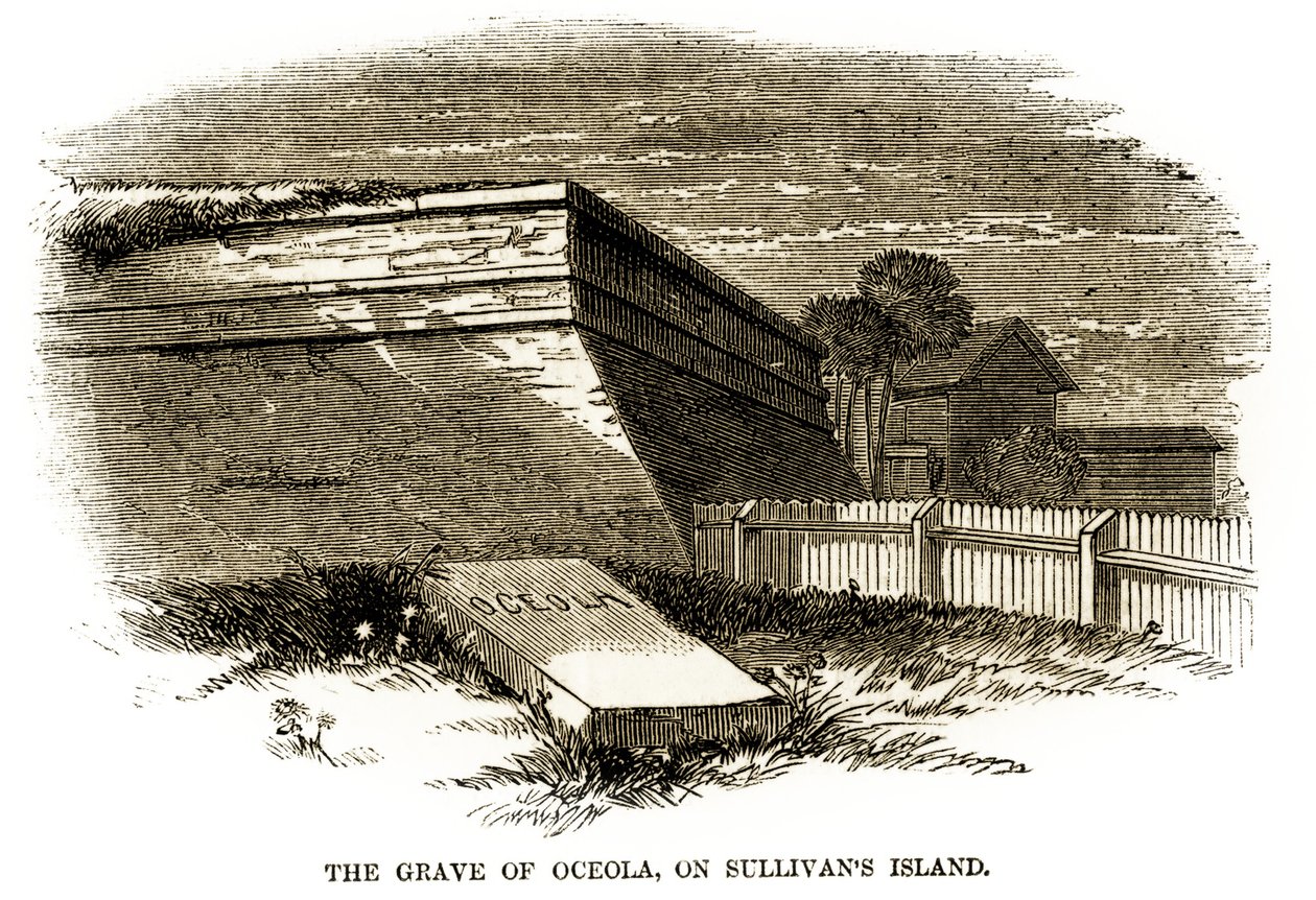 Graven til Seminole-høvdingen Osceola, slik den så ut ved siden av Northwestern Bastion of Fort Moultrie i 1860, like før den amerikanske borgerkrigen av American School