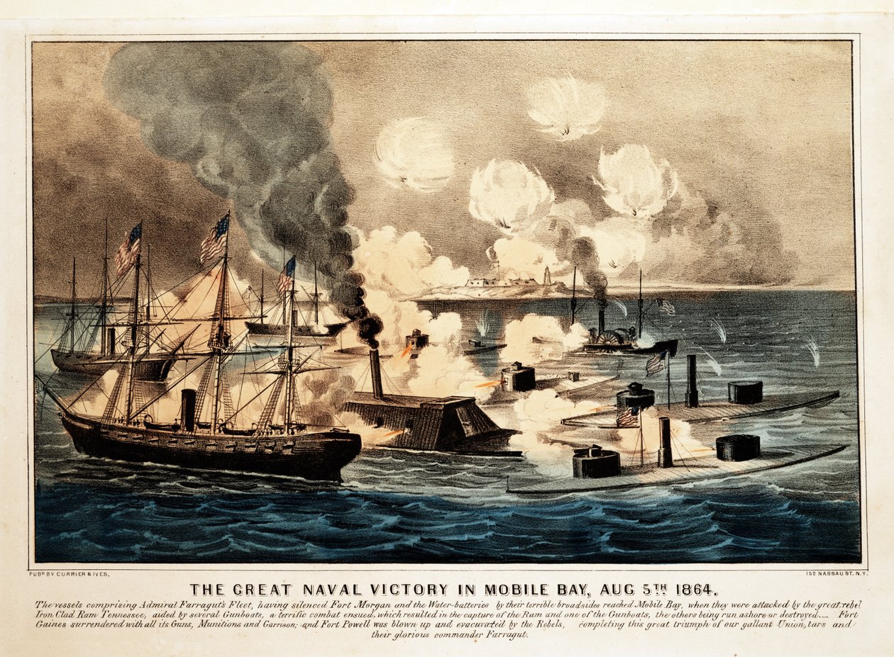 Great Naval Victory i Mobile Bay, 5. august 1864, pub. 1864. av American School
