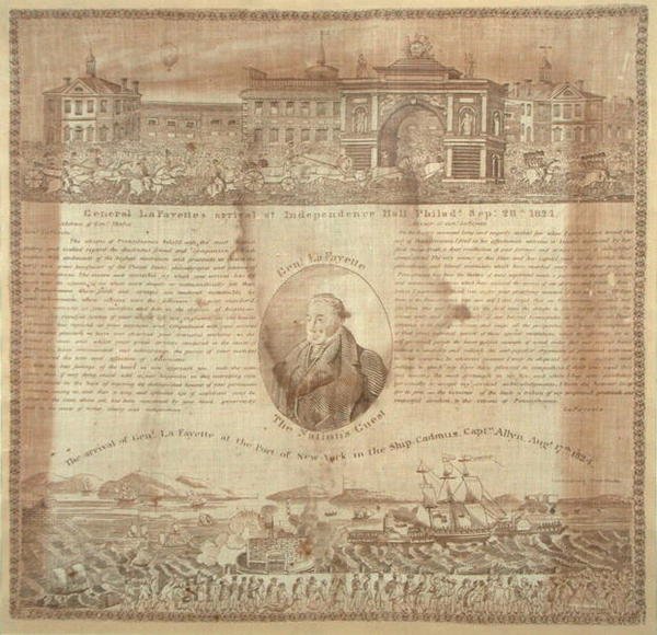 Lommetørkle til minne om ankomsten av general Lafayette (1757-1834) i 1824 (bomull) av American School