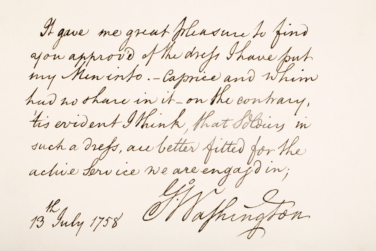 Håndskrift og signatur av George Washington, 1758 av American School