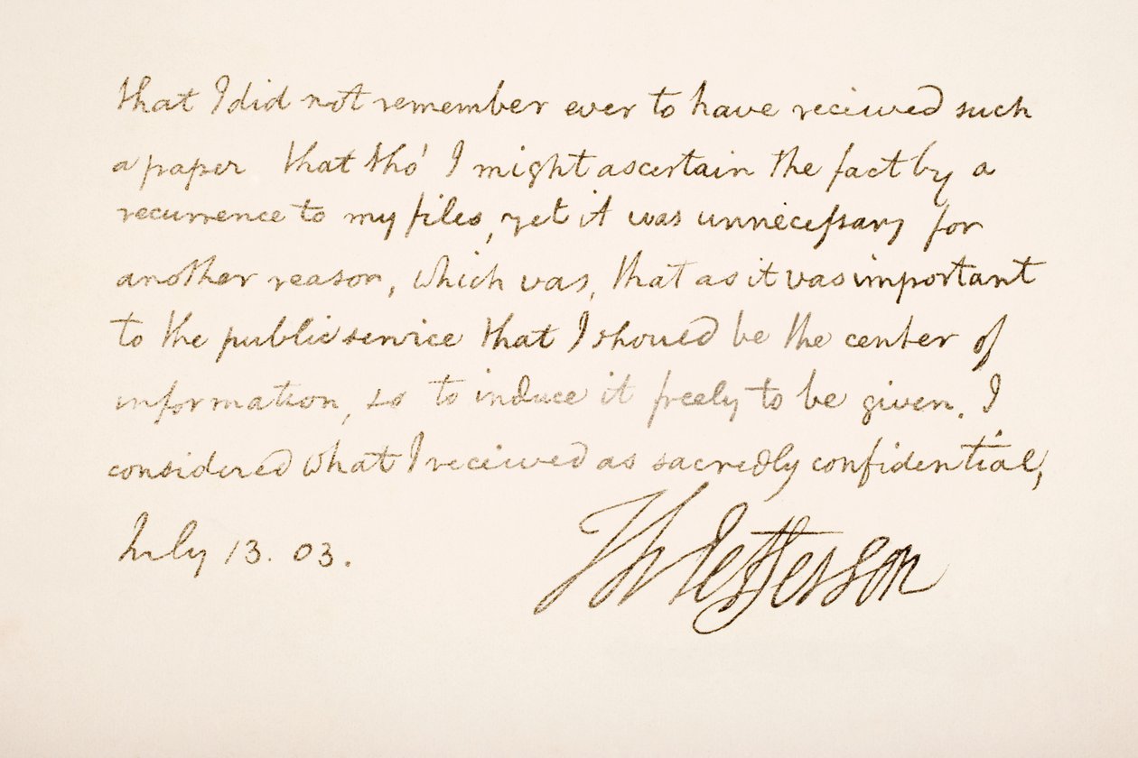 Håndskrift og signatur av Thomas Jefferson, 1803 av American School