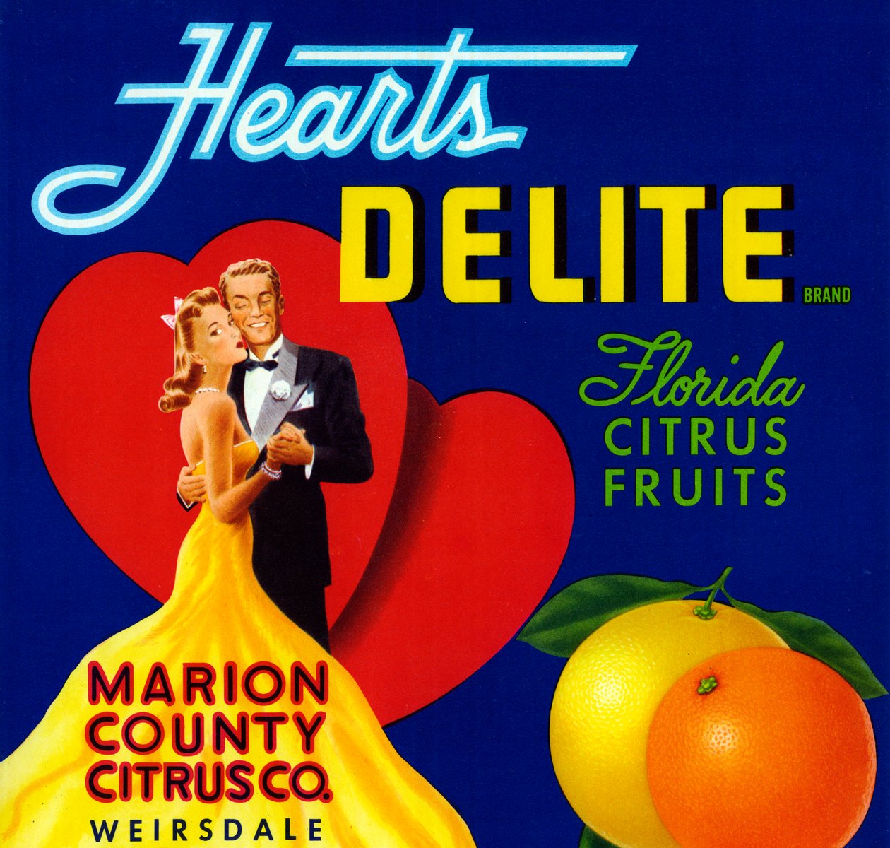 Hearts Delite Fruktkasseetikett, ca. 1920 (litografi) av American School