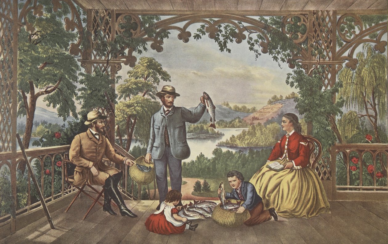 Home From The Brook, The Lucky Fisherman, pub. 1867, Currier & Ives av American School
