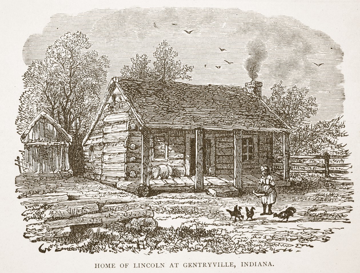 Hjemmet til Lincoln i Gentryville, Indiana, fra en bokpub. 1896 av American School