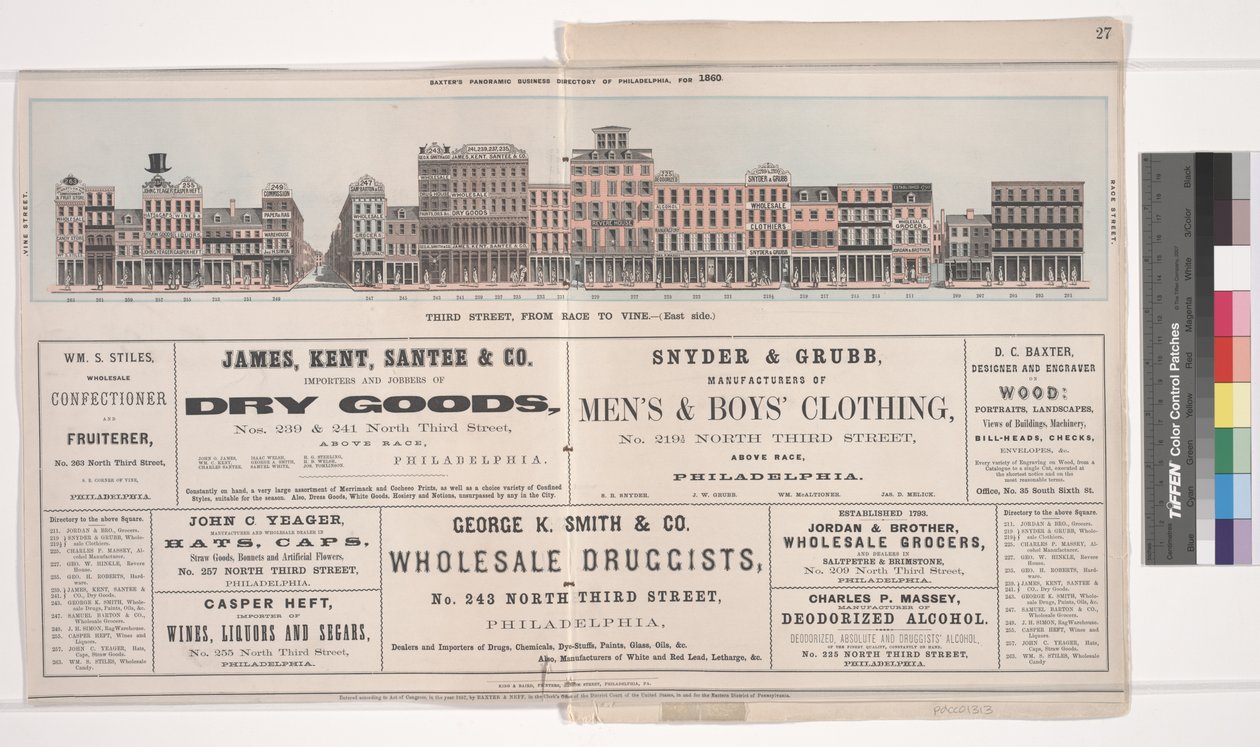 Illustrasjon fra Baxters Panoramic Business Directory of Philadelphia, 1860 av American School