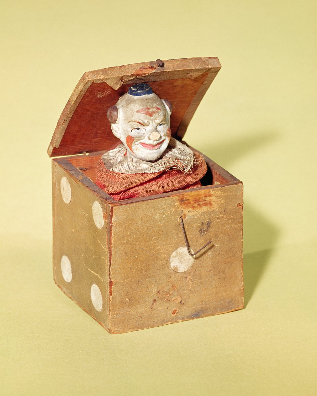 Jack-in-the-box (klovneansikt), 1870-1900 (tre, tekstil, metall, maling) av American School