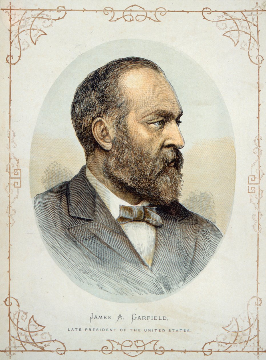 James A. Garfield (1831–81), senere president i USA (farge litho) av American School
