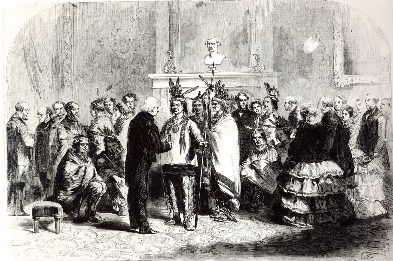James Buchanan, president i USA, fikk de fiendtlige stammene til Pawnees og Poncas til å håndhilse, 1858 av American School