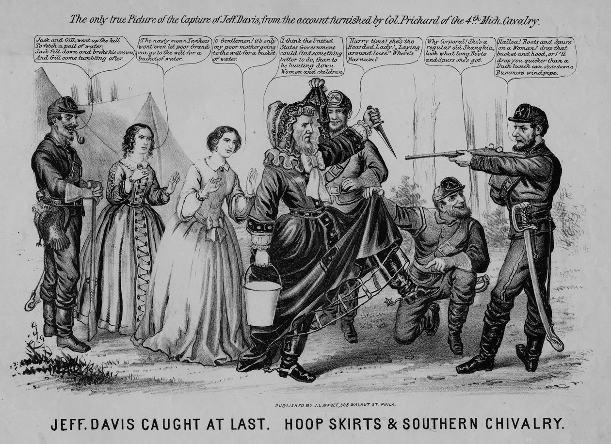 Jeff Davis fanget til slutt: bøyleskjørt & Southern Chivalry, utgitt av J.L. Magee, Philadelphia, ca. 1865 av American School