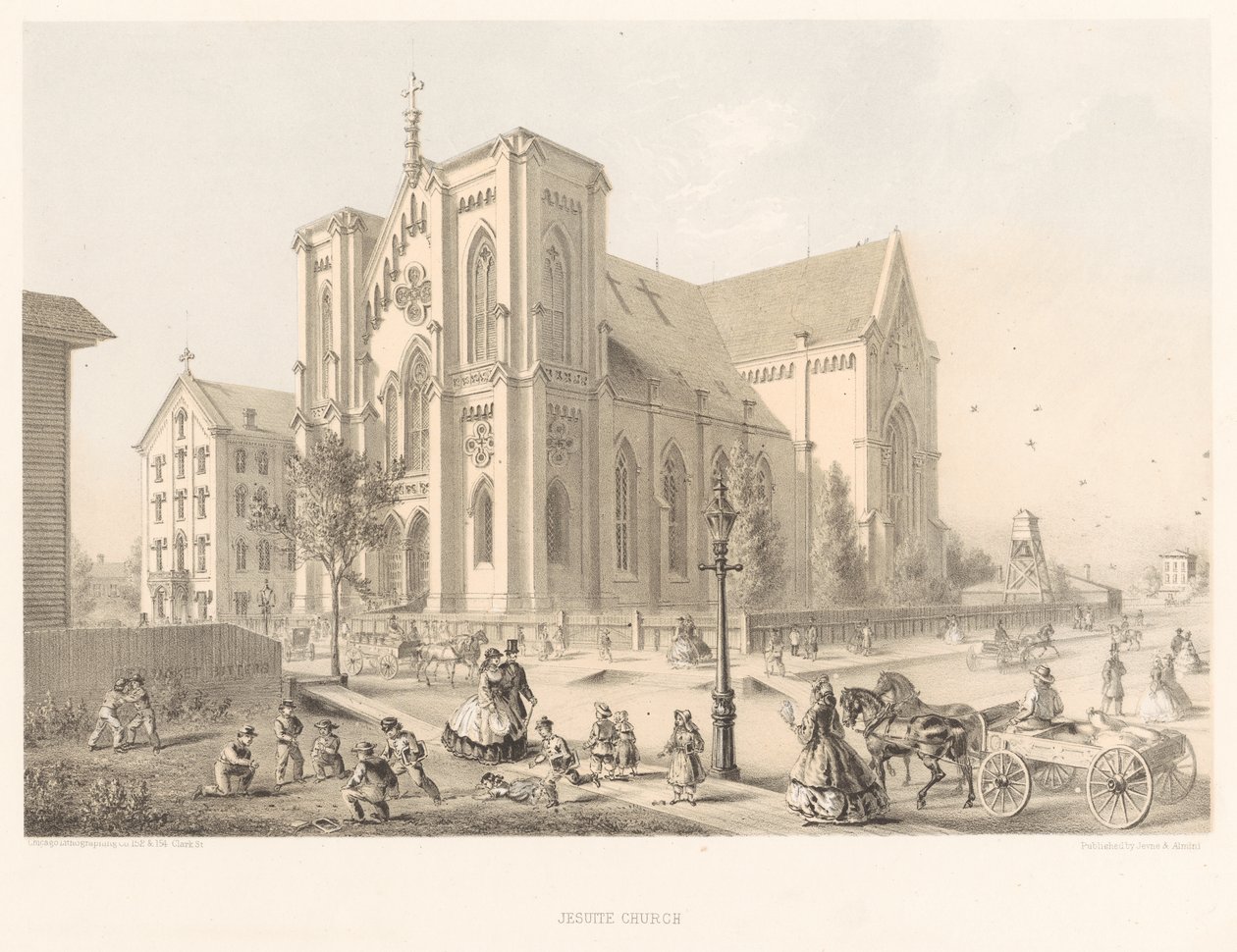 Jesuittkirken, Church of the Holy Family, Chicago 1866 (litho) av American School