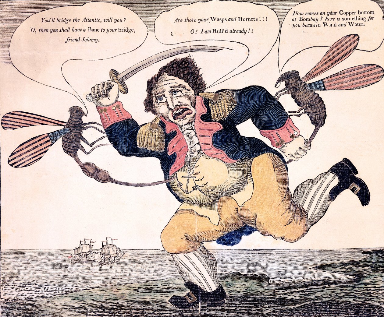 John Bull ble stukket til smerte av Wasp and Hornet, ca. 1813 av American School