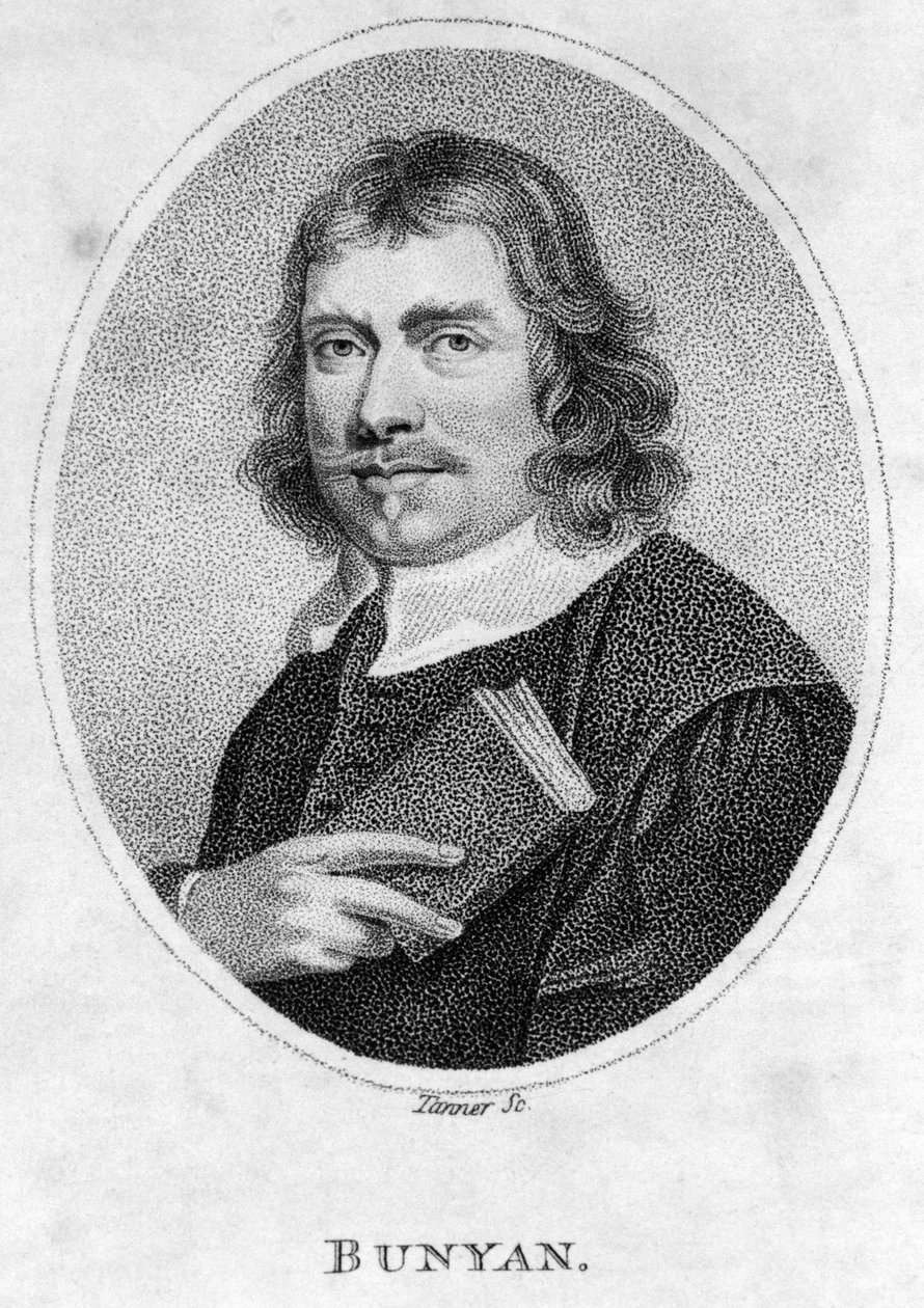 John Bunyan (1628-88) frontispice til Pilgrims Progress, 1805 av American School