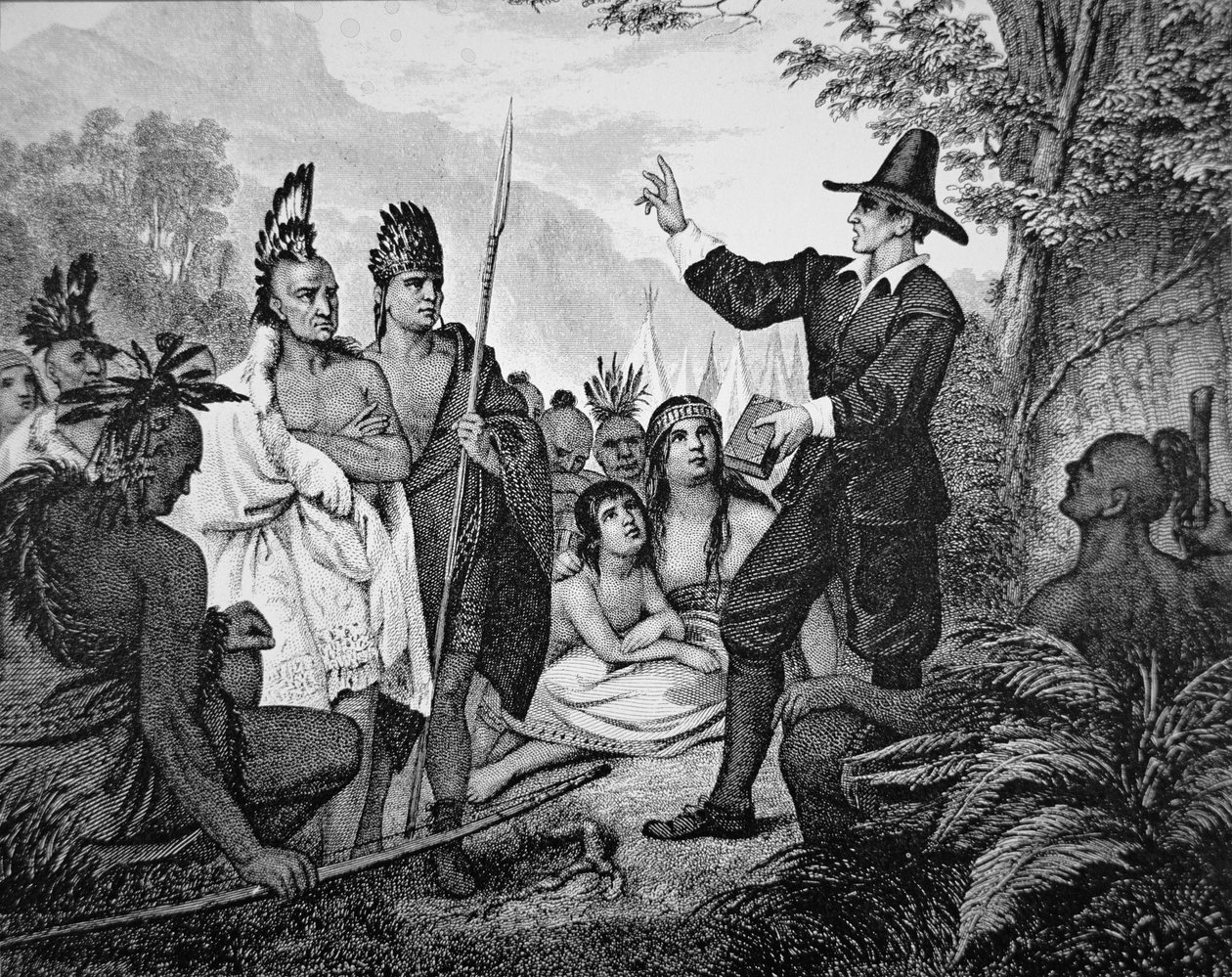 John Eliot (1604-90) (litho) av American School
