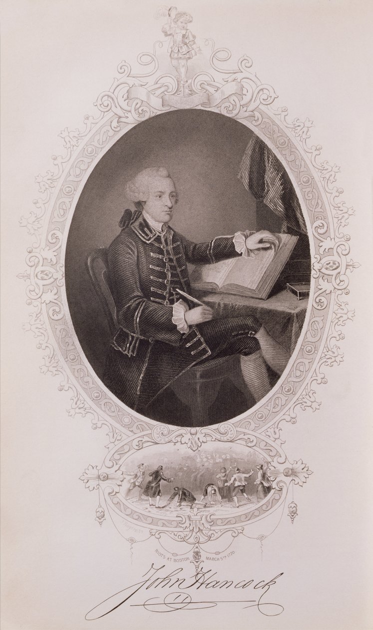 John Hancock (1737-93) fra The History of the United States, Vol. I, av Charles Mackay, gravert av J. Rogers av American School
