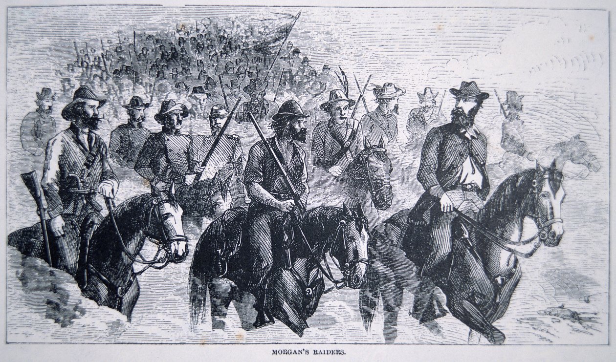 John Hunt Morgans (1825–64) Raiders (litho) av American School