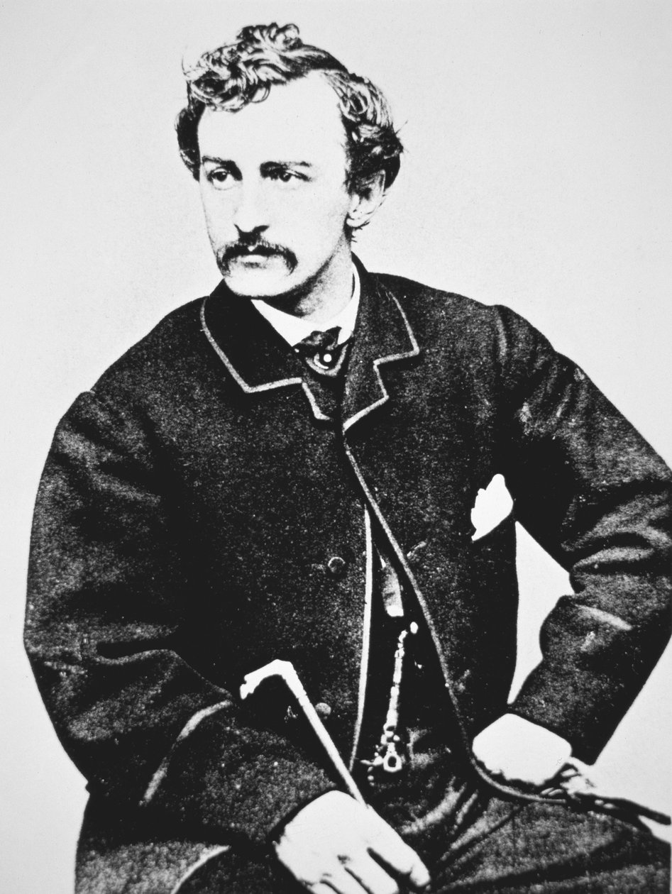 John Wilkes Booth (1838-65) leiemorder på Abraham Lincoln (s/hv-bilde) av American School