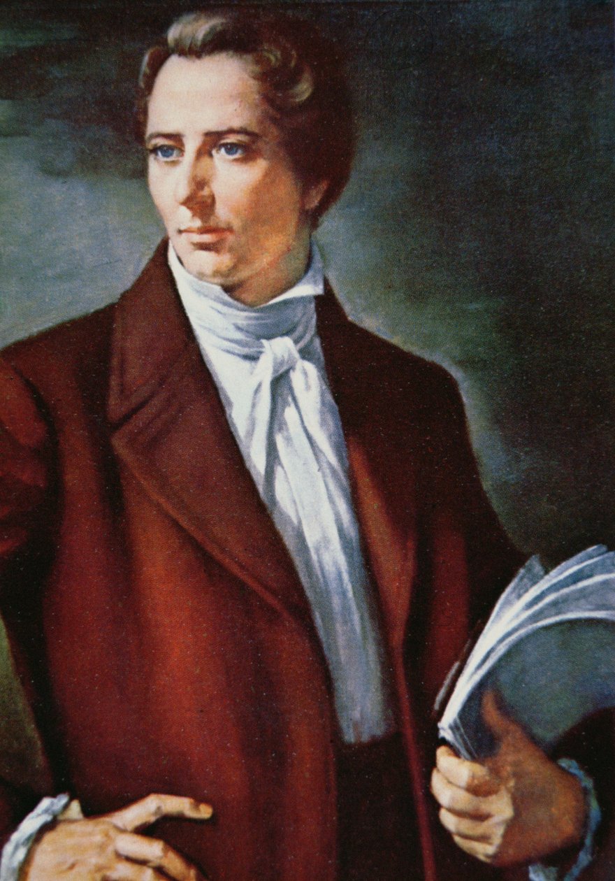 Joseph Smith (1805–44) profet grunnlegger av mormonreligionen i USA (farge litho) av American School