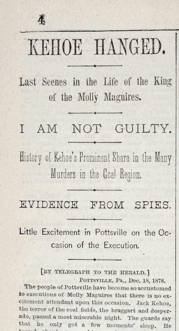 Kehoe Hanged, fra New York Herald, 19. desember, 1878 av American School