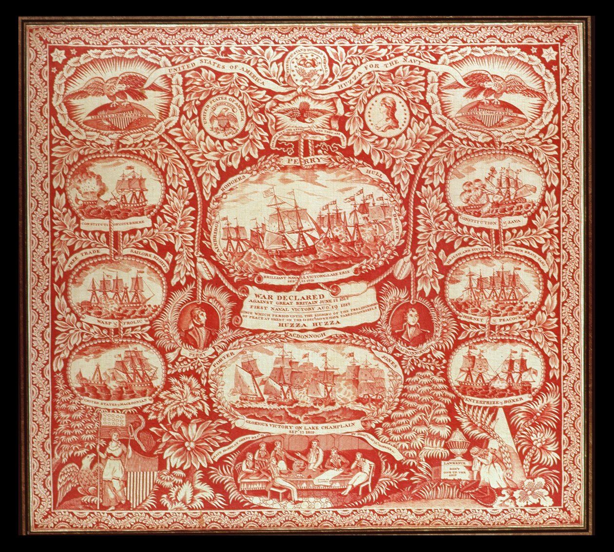 Tørkle til minne om seirene fra krigen i 1812, ca. 1815 (bomull) av American School