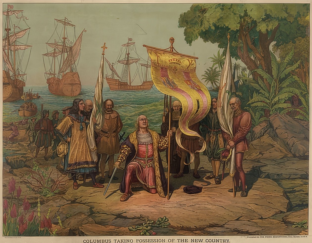 Columbus lander på øya San Salvador 12. oktober 1492. 1893 av American School