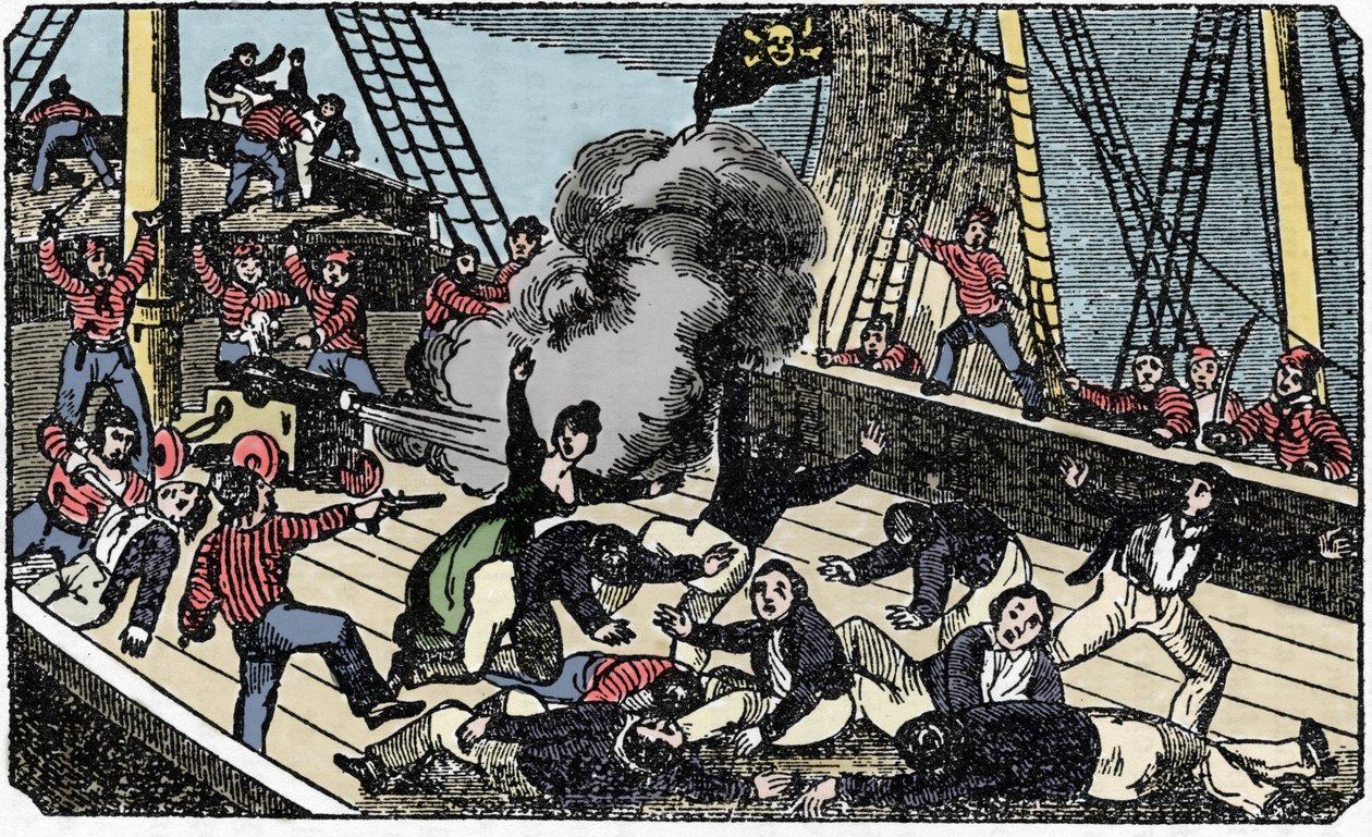Piratherren Jean Lafittes død (1780-1826), gravering av "The pirate own book" 1837. av American School