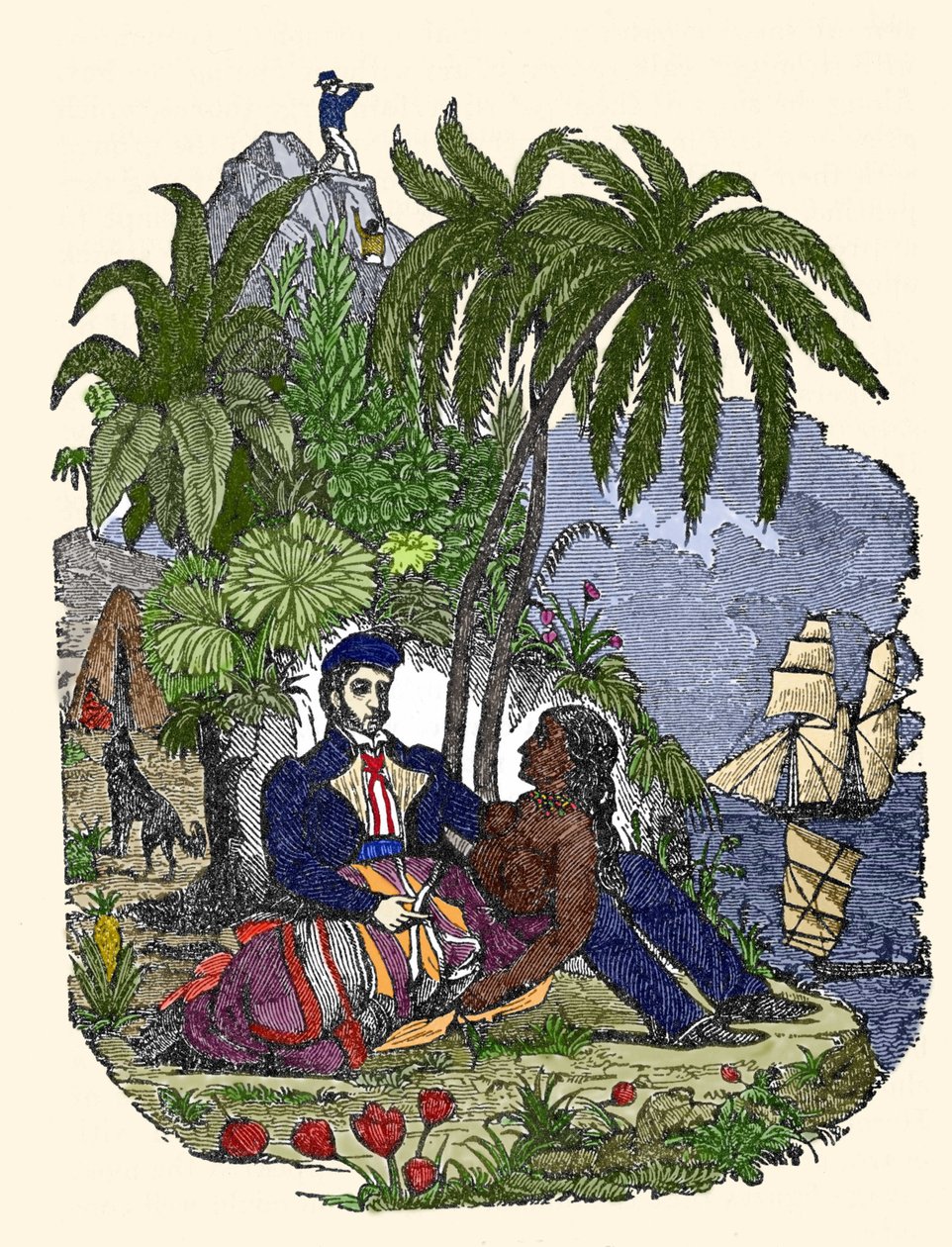 Livet til pirater på øya Madagaskar. Gravering av "The Pirate