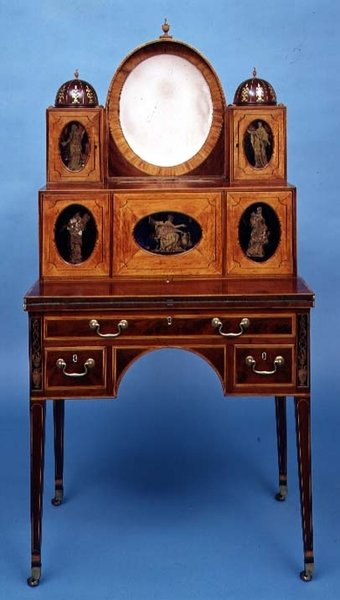 Ladys skrivebord, 1795-1810 (mahogni innlagt med sateng) av American School