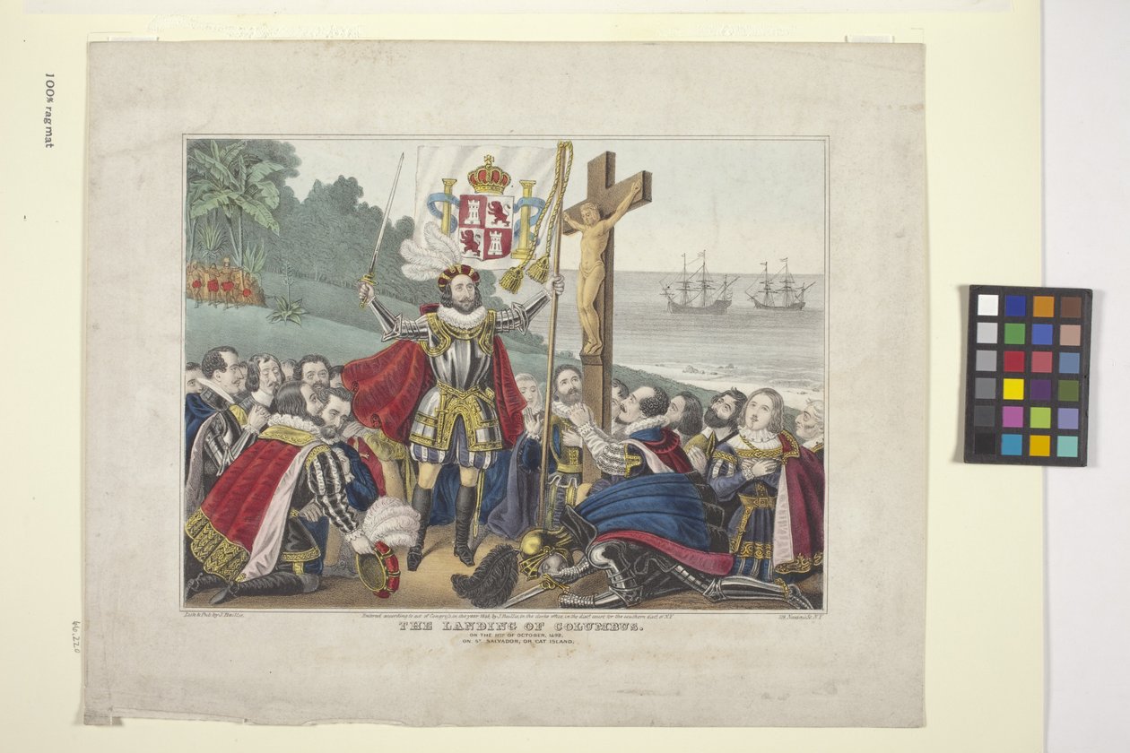 Landing Of Columbus (håndfarget litografi) av American School