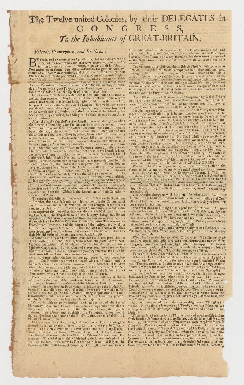 Brev fra de tolv forente kolonier til innbyggerne i Storbritannia av American School