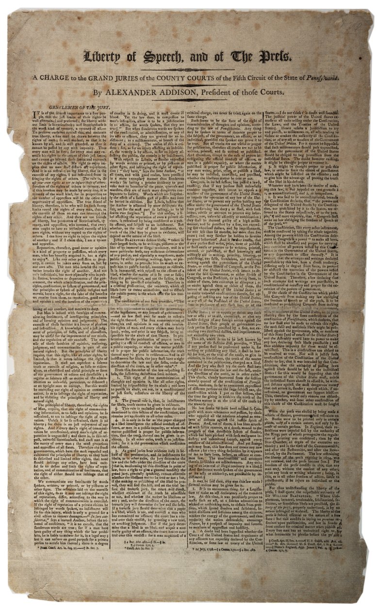 Ytringsfrihet og pressefrihet, januar 1799 av American School