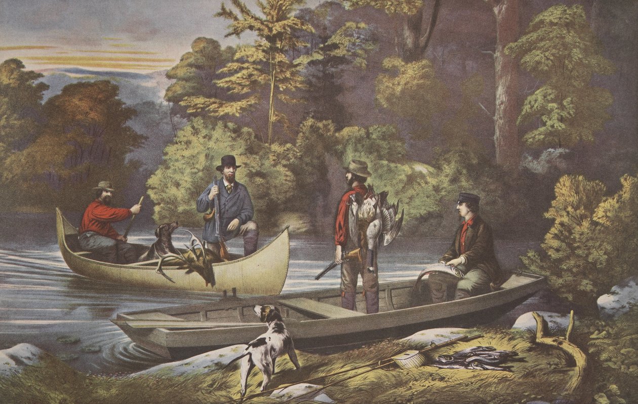 Life In The Woods, Returning to Camp , pub. 1860, Currier & Ives av American School