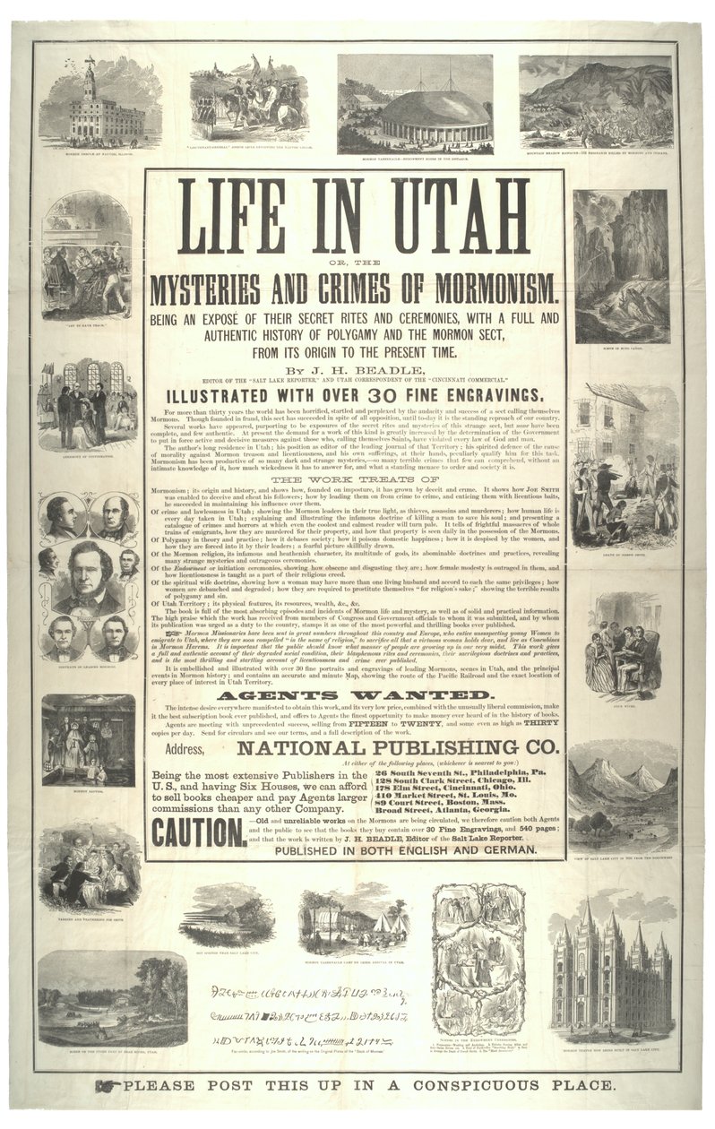 Livet i Utah eller mormonismens mysterier og forbrytelser; å være en avsløring av deres hemmelige ritualer og seremonier, ca. 1870 av American School