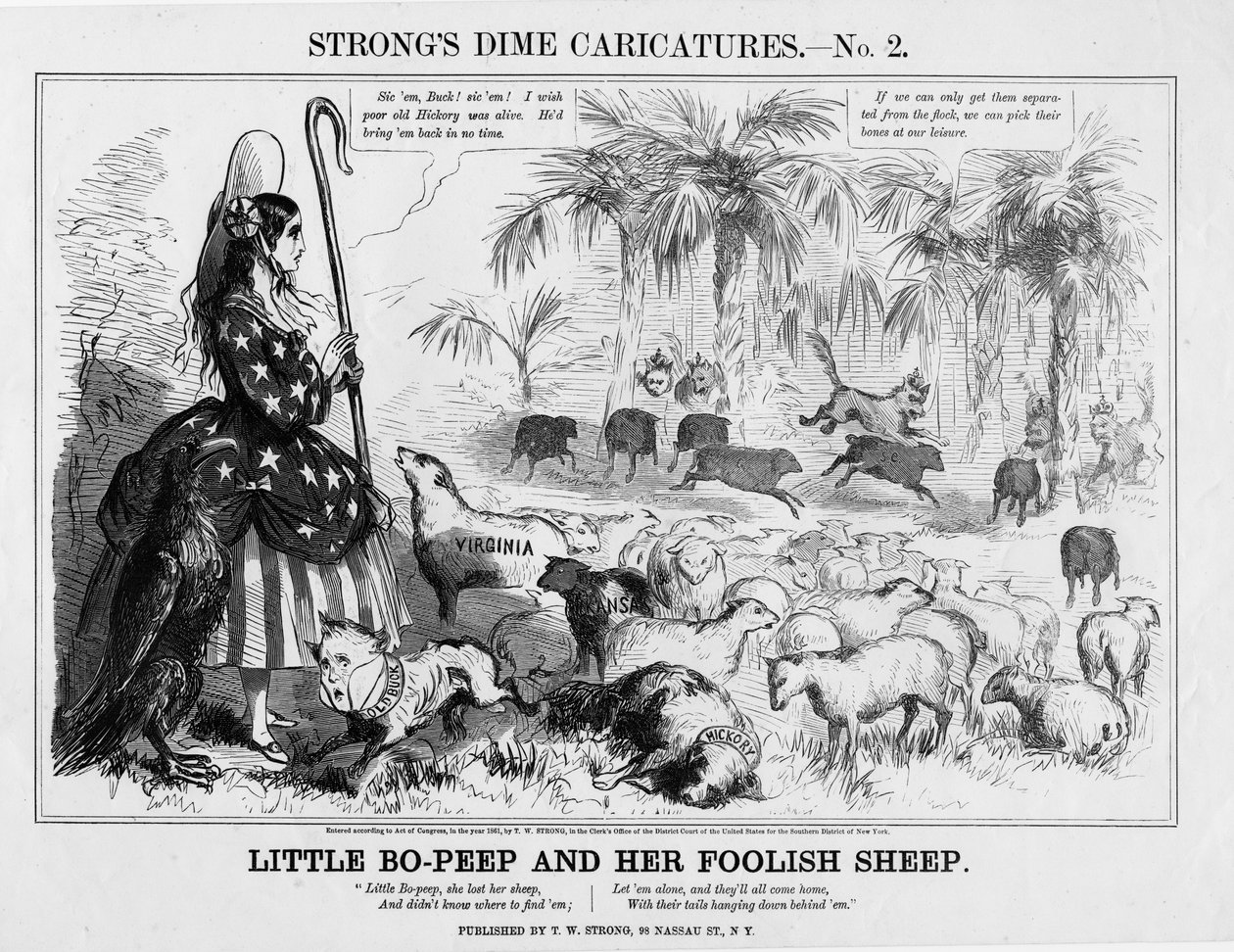 Lille Bo-Peep og hennes tåpelige sauer, utgitt av TW Strong, New York, 1861 av American School
