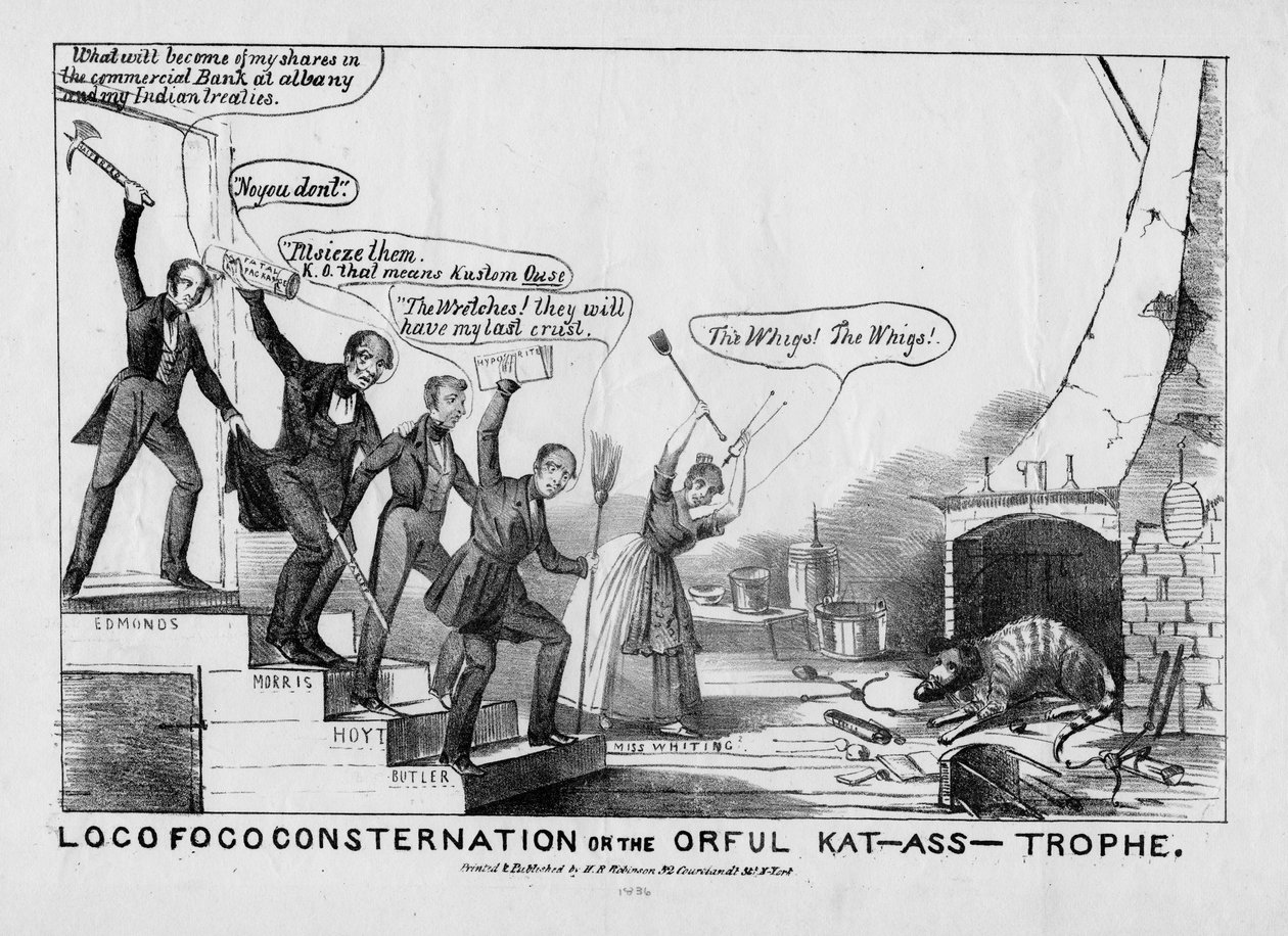 Loco Foco consternation, eller, The orful kat-asstrophe, utgitt av HR Robinson, New York, ca. 1838 av American School