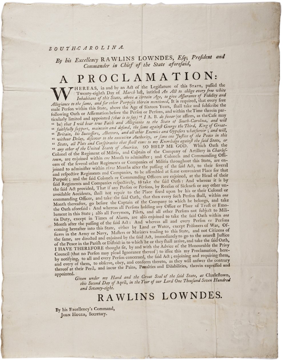 Lojalitetsed for å beskytte South Carolinas uavhengighet, 2. april 1778 av American School