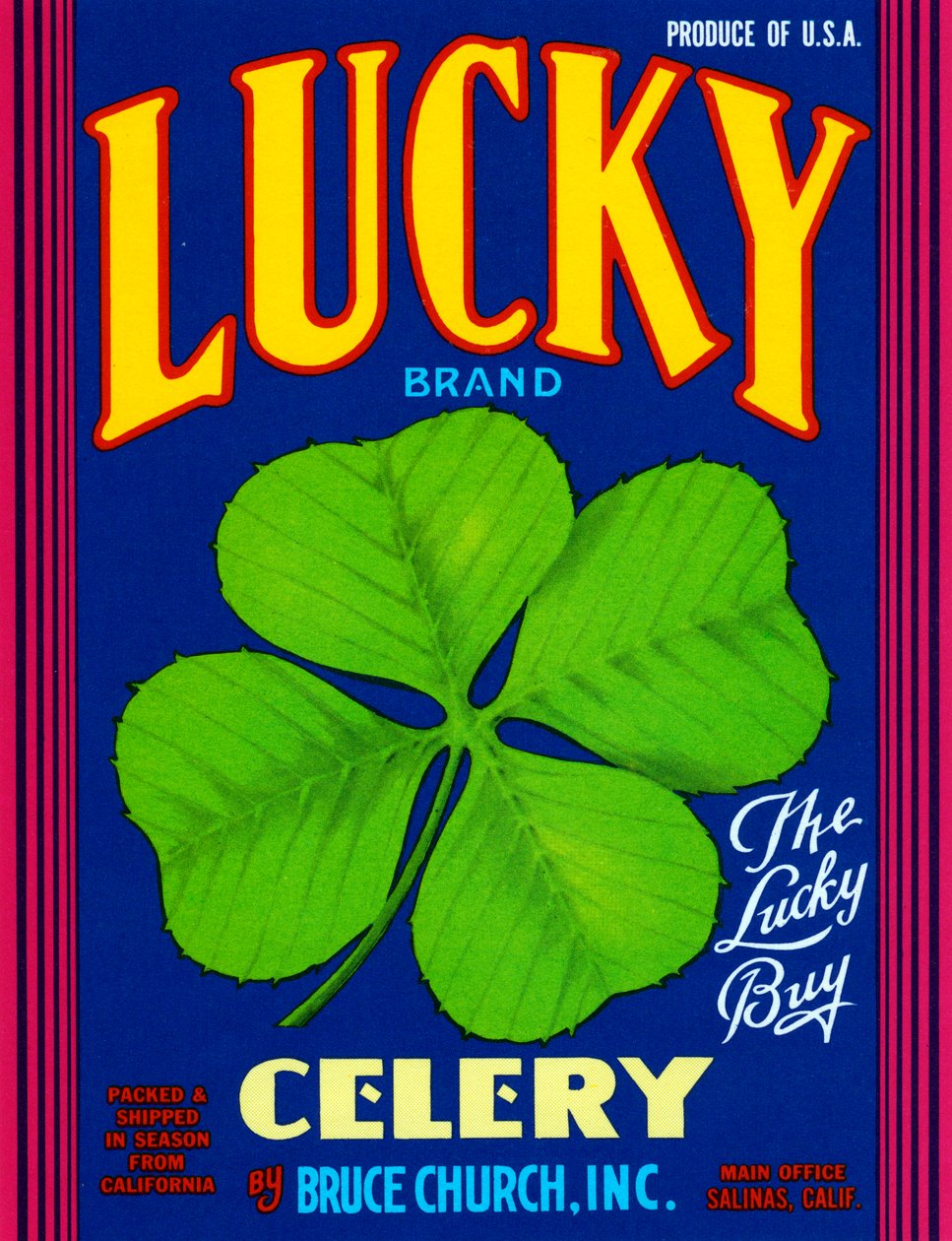 Lucky Brand Selleri Fruit Crate Etikett, ca. 1920 (litografi) av American School