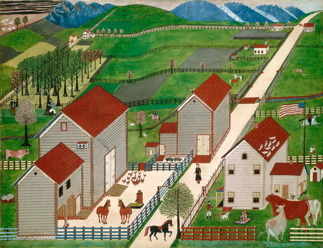 Mahantango Valley Farm, sent på 1800-tallet (olje på vindusskygge) av American School