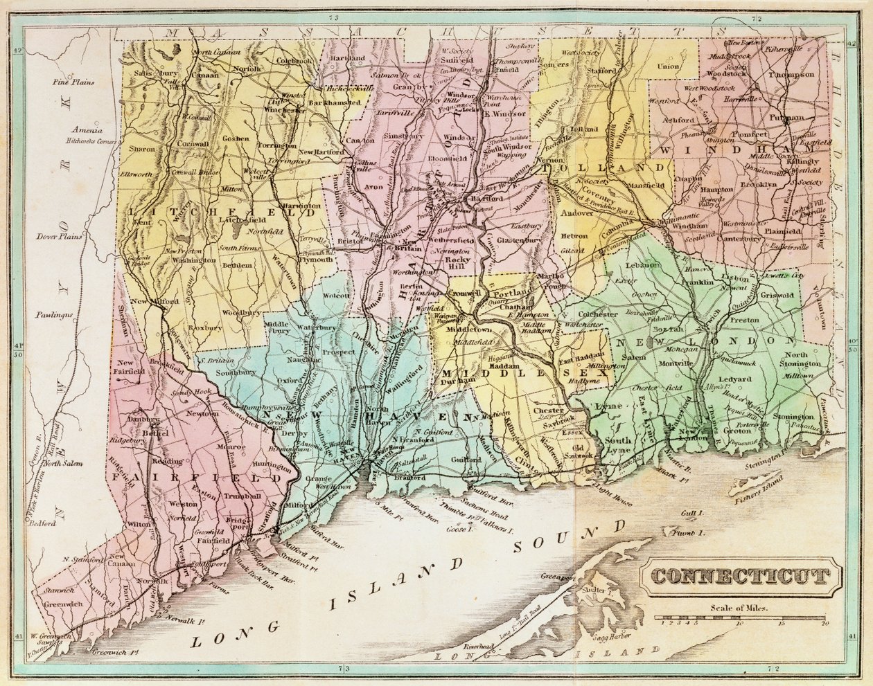 Kart over Connecticut, fra 