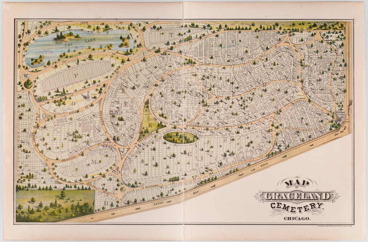 Kart over Graceland Cemetery, ca. 1875 av American School
