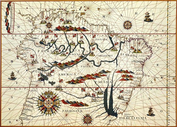 Kart over Sør-Amerika i 1582 av American School