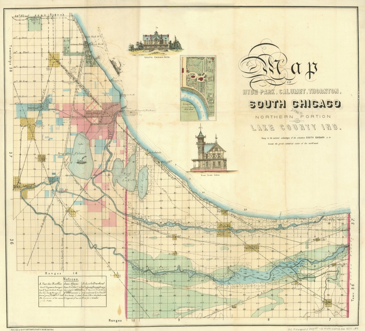 Kart over South Chicago, 1871 av American School