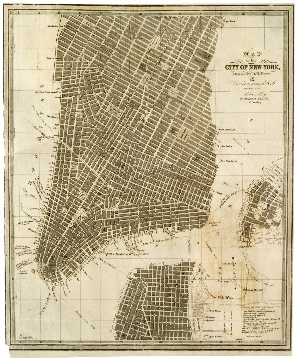 Kart over byen New-York [på Manhattan, så langt nord som 36th Street] av American School