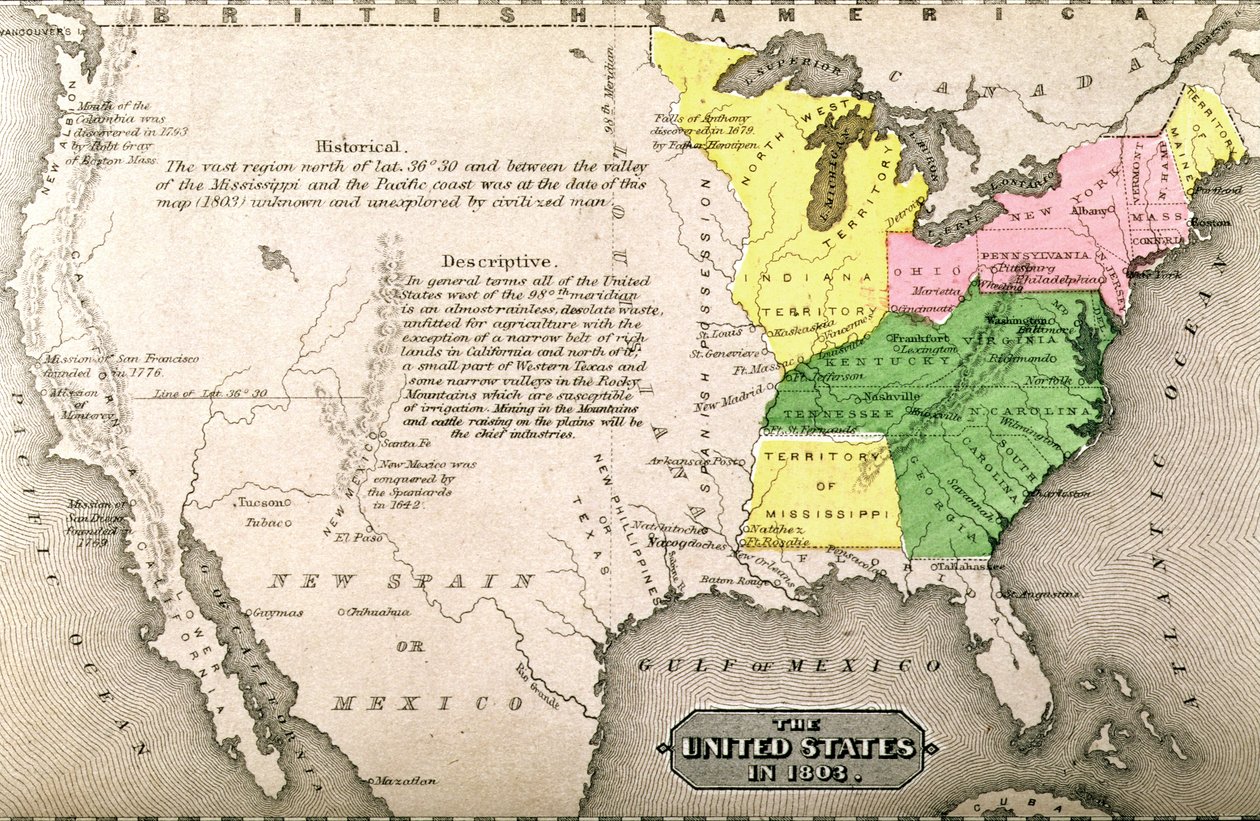 Kart over USA i 1803, fra 