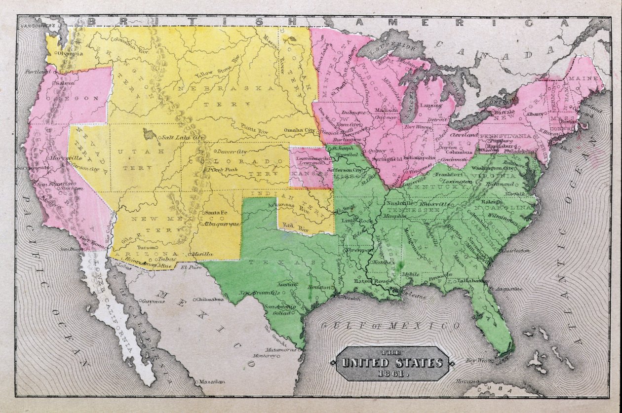 Kart over USA i 1861, fra 
