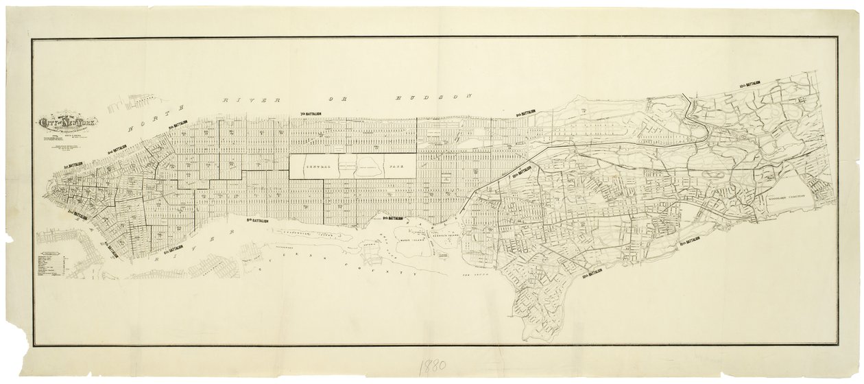 Kart over byen New York, laget under ledelse av kommisjonærene for Metropolitan Fire Department, som viser plasseringen av bygninger i besittelse og bruk av Metropolitan Fire Department og Metropolitan Police Department av American School