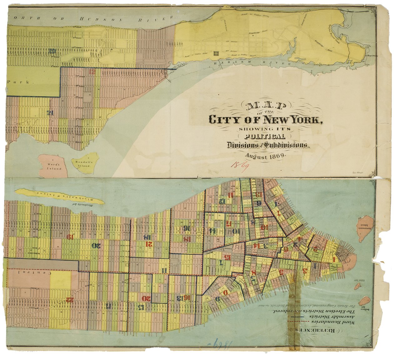 Kart over byen New York, som viser dens politiske inndelinger og underavdelinger av American School