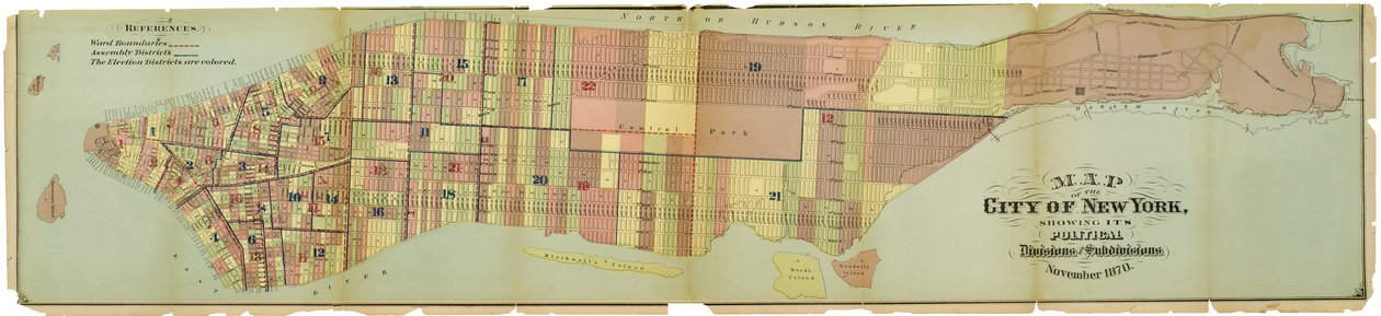 Kart over byen New York, som viser dens politiske inndelinger og underavdelinger av American School