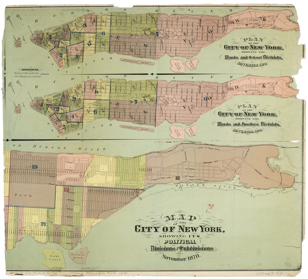 Kart over byen New York, som viser dens politiske inndelinger og underavdelinger av American School